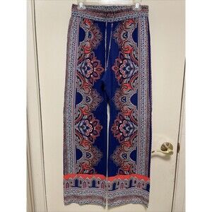 Rose & Thyme Womens Boho Wide Leg Pants Paisley Rayon Casual Medium